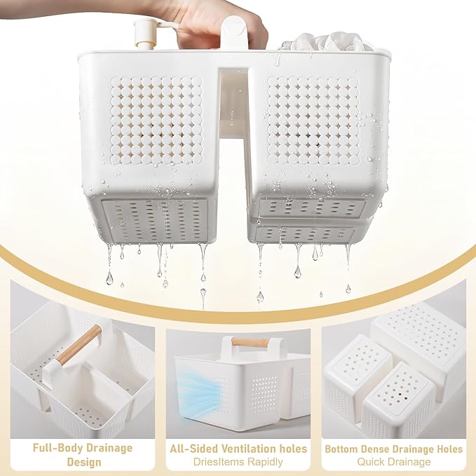 JiatuA Shower Caddy Basket Portable Caddy Organizer with Handle Cleaning Supplies Caddy Plastic Tool Storage for Bathroom Kitchen College Dorm Bedroom, White