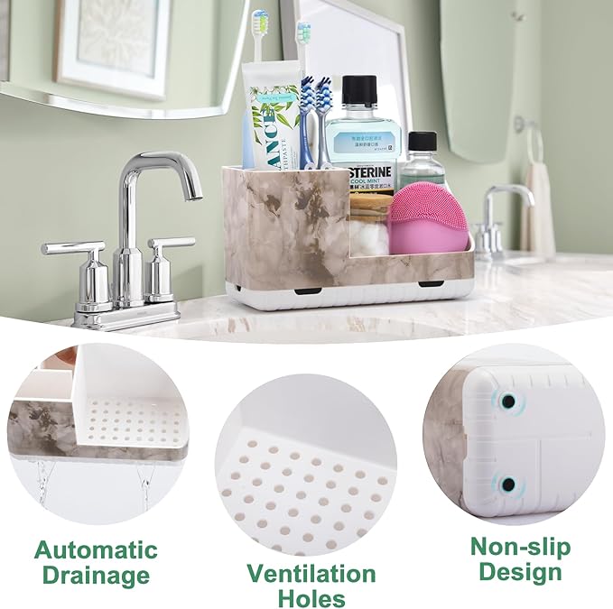 PARKMANI Toothbrush Holders for Bathroom Countertop Organizer, Kids Electric Toothbrush and Toothpaste Holder for Bathroom Organizers and Storage (White Marble Grain)