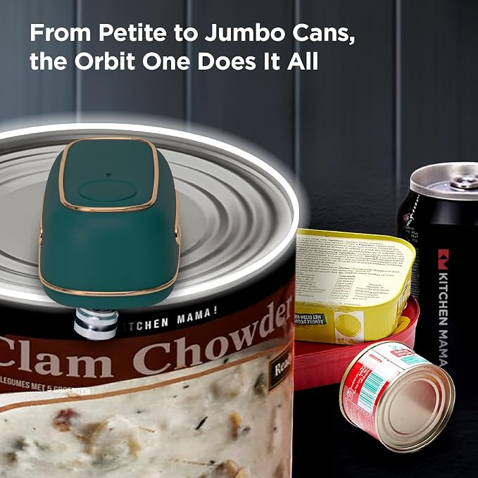 Kitchen Mama Orbit One Rechargeable Electric Can Opener: Hands-free, USB-C Charging, Automatic Stop, Smooth Edge, Safety, Blade for Large Cans, Heavy Duty, with Storage Box (Royal Emerald)