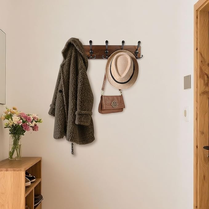 2 Pack Coat Rack Wall Mount 16.8'' Rustic Hat Rack with 5 Triple Hooks Coat Hooks Wall Mount Farmhouse Wall Hooks for Hanging Coat, Bags, Towels