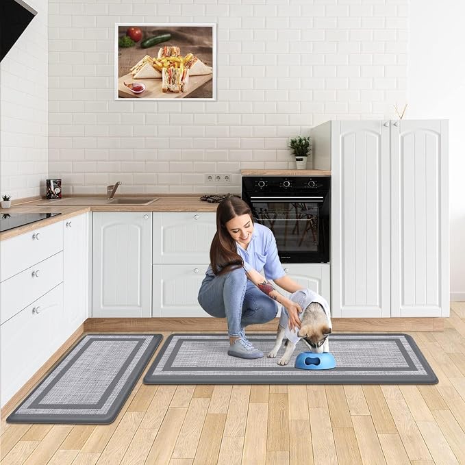 Mattitude Kitchen Mats Set of 2,Cushioned Anti-Fatigue Non-Skid Rug Sets Ergonomic Comfort Standing Mat for Kitchen, Floor, Office, Sink, Laundry, Gray and Gray