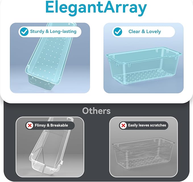 ElegantArray 12-Piece Drawer Organizer Set, 4 Sizes Versatile Plastic Vanity Organizer for Makeup, Stationery, Gadgets, in Kitchen, Bathroom, Office, and Bedroom, Sea Blue
