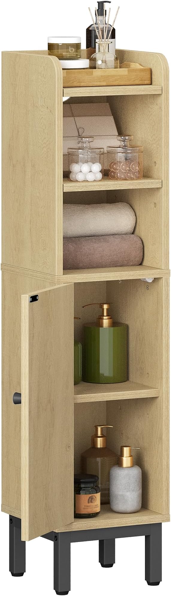 Hzuaneri Bathroom Storage Cabinet, Small Corner Floor Cabinet with Door and Shelves, Narrow Toilet Paper Holder, Bathroom Organizer with Adjustable Shelf, for Small Spaces, Yellow BC08202B