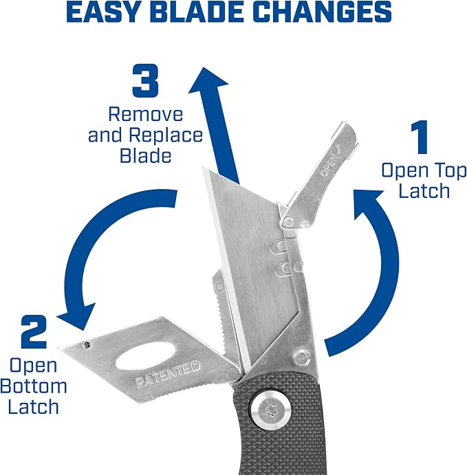 Sheffield Folding Utility Knife, Accepts Standard Utility Knife Blades, Box Cutter Aluminum Handle, Razor Blades Included, For Home, Office, Trades, and Warehouse