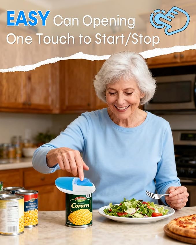 Seniors Arthritis Electric Can Opener: Battery Operated, Hands free, Cordless, One Touch, Easy to Clean - Automatic Can Opener Smooth Edge with Powerful Motor for Kitchen by Befumly