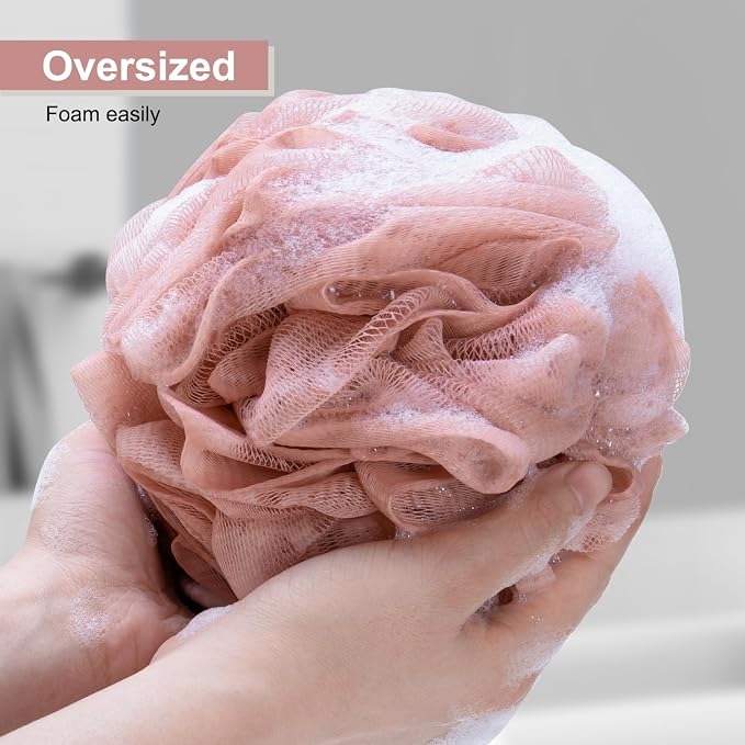 MTDLYICE Loofah Sponge XXL-100g 4 Pack, Bath Sponge Soft Mesh Shower Puff Loofah for Men, Exfoliating Body Scrubber for Women, Shower Accessories (Cherry Red)