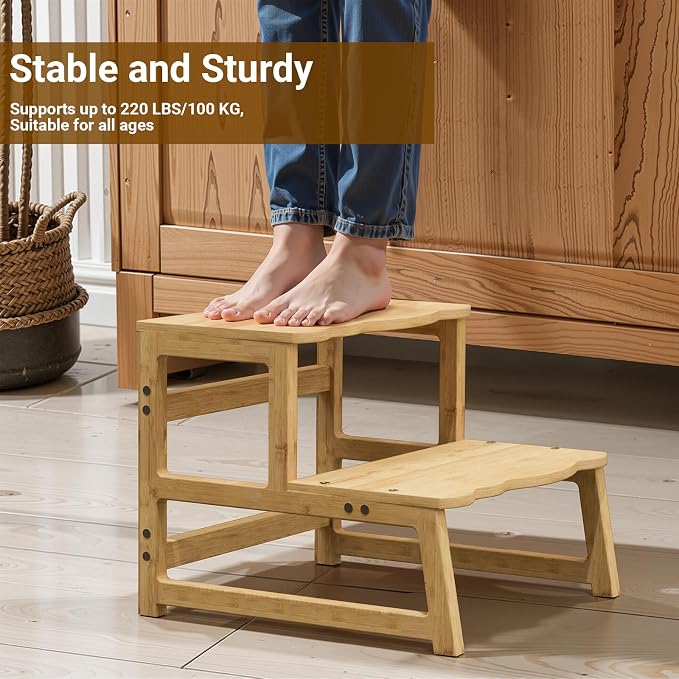 COSYLAND Toddler Step Stool with Removable Side Guard - Toddler Kitchen Stool Helper for Kitchen/Bathroom/Living Room/Bedroom - 300 lbs Capacity Step Ladder for Kids - Natural