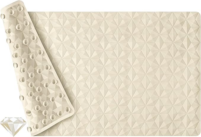 Non Slip Bathtub Mat for Bath Tub Shower - Natural Rubber Mat with 241 Suction Cups - Soft Bathroom Safety Mat - Unique Diamond Pattern - Fatigue Relief - Machine Washable - 16 × 28 Inch