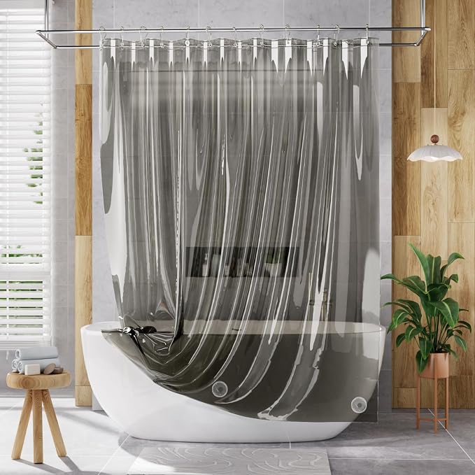 AmazerBath 72x78 Long Shower Curtain Liner, Clear Black Plastic Shower Curtain Liner, Waterproof PEVA Shower Liner, Cute Lightweight Shower Curtains for Bathroom with 3 Magnets & Rustproof Grommets