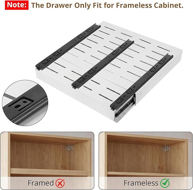 DOMNIU 2 Pack Pull Out Cabinet Organizers Expandable Width(12"-19") and Depth(17"-23"), Metal Slide Out Drawers, Upgrade 3 Slide Rails Sliding Drawer for Kitchen Cabinet Organizer, White