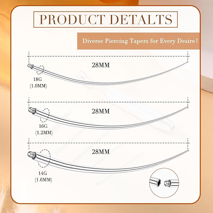 GEMQUEEN Piercing Taper Ball Grabber Tool for Changing Jewelry - 14G 16G 18G 20G Stainless Steel Flat Back Earrings Applicator Tool Threadless Insertion Pin Thread Body Piercing Kit for Ear Nose Lip
