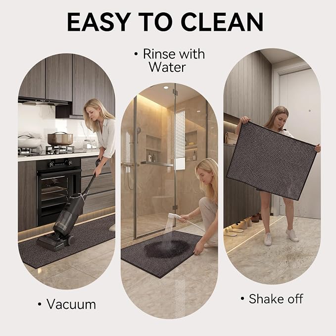 Kitchen Runner Rugs and Mat Non Slip Washable, Super Absorbent Kitchen Mats for Floor, Rubber Backing Soft Braided Standing Kitchen Sink Mat Kitchen Rug, Easy to Clean, Dark Brown 17"x59"