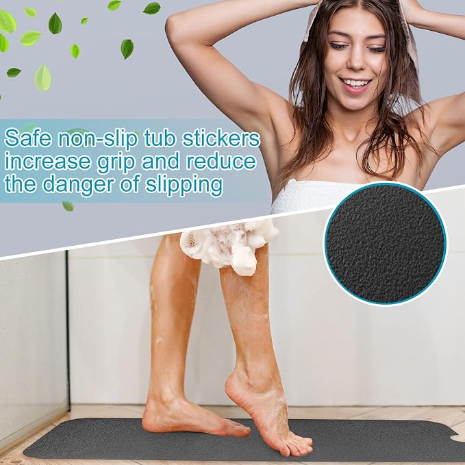 Dunzoom 16" x 40" Non Slip Bathtub Mat with Drain Cut Out Non Skid Safety Bath Mat Adhesive Peel and Stick Bath Tub Mat Arc Angle PEVA Tub Anti Slip Stickers for Shower Floor Wet Areas(Dark Gray)