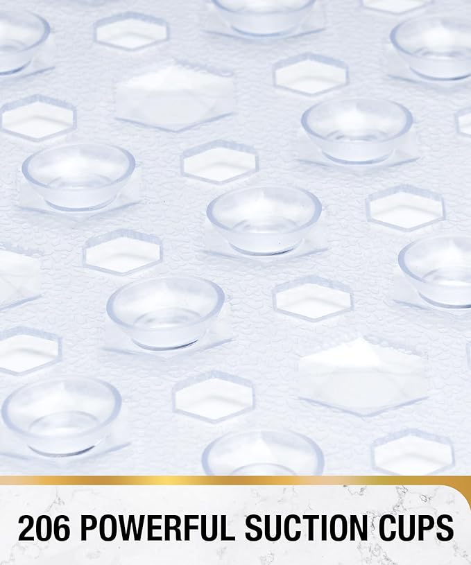 HITSLAM Shower Mat Anti Slip, Square Bath Mat for Tub Non Slip with Suction Cups and Drain Holes, 24x24 Inch Bathroom Shower Stall Floor Mat, Machine Washable, Soft on Feet, Clear