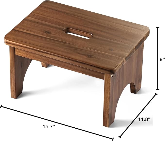 FANATU Wooden Step Stool, 9in One Step Stool for Adults, Wooden Beside Step Platform with 550 Load Capacity, Heavy Duty/Portable/Nonslip/Durable Construction Safe Step Support for Bedroom/Home Kitchen