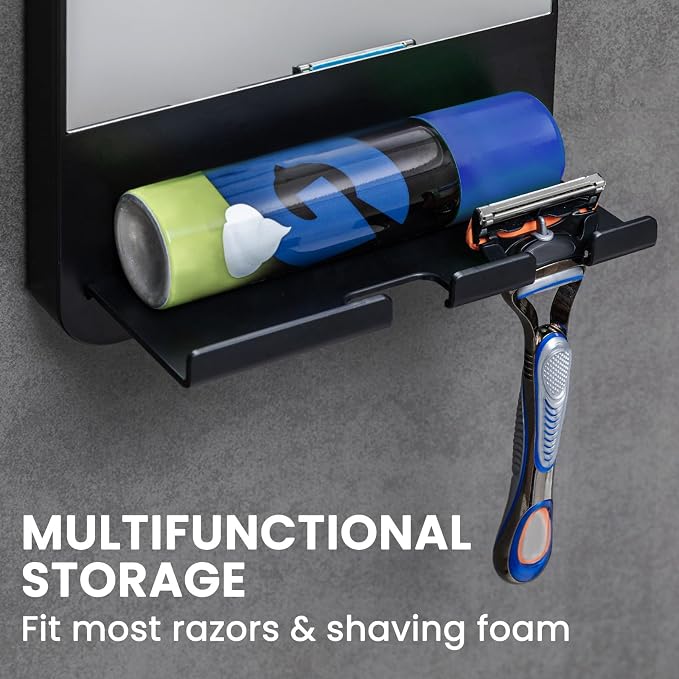 TAILI Fogless Shower Mirror, Anti-Fog with Razor Holder, Suction Shaving Mirror with Storage Tray, Rust-Proof, Shatterproof, Removable for Bathroom, Shower Accessories, Black