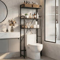 Over The Toilet Storage Cabinet, 3-Tier Bathroom Organizers and Storage with Hooks, Freestanding Shelf Toilet Rack, Small Bathroom Laundry Space Saver with Towel Rack & Toilet Paper Holder(Black)