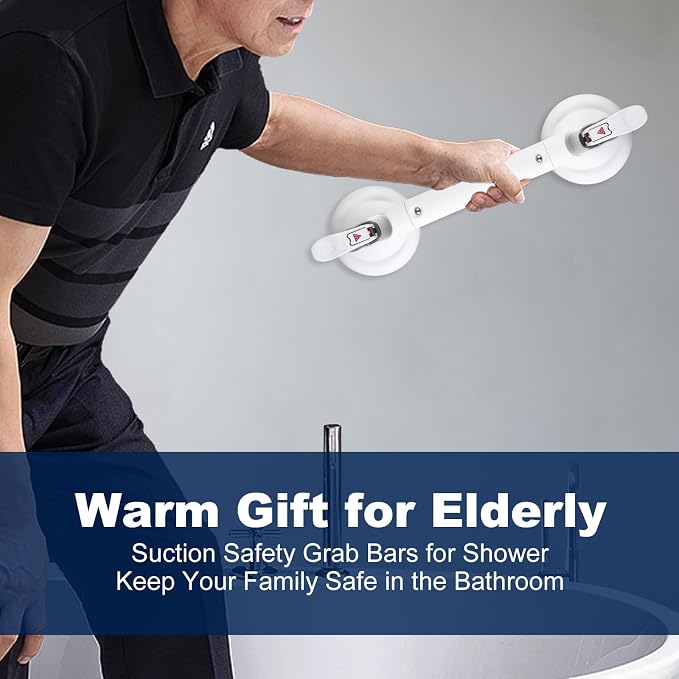 Suction Cup Grab Bars for Bathtubs and Bathroom, Tool Free Shower Handle, Grab Handle for Elderly Suction with Indicators, Shower Grab Bar for Seniors,White