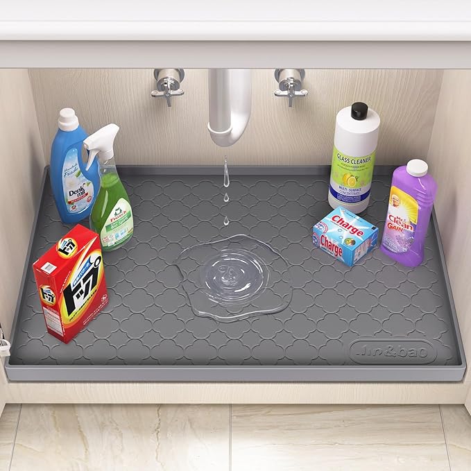 Jin&Bao Waterproof Under Sink Mat 46" x 22", Thick Silicone Mat Cabinet Protector for Kitchen and Bathroom, Shelf Liner, Home Organizer and Storage, Multipurpose Tray for Gadgets and Essentials