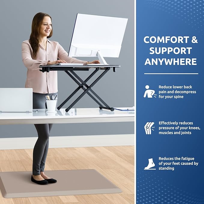 KitchenClouds Kitchen Mat Cushioned Anti Fatigue Rug 20"x32" Water Resistant, Non Slip, Standing and Comfort Desk/Floor Mats for House Sink Office (Khaki)