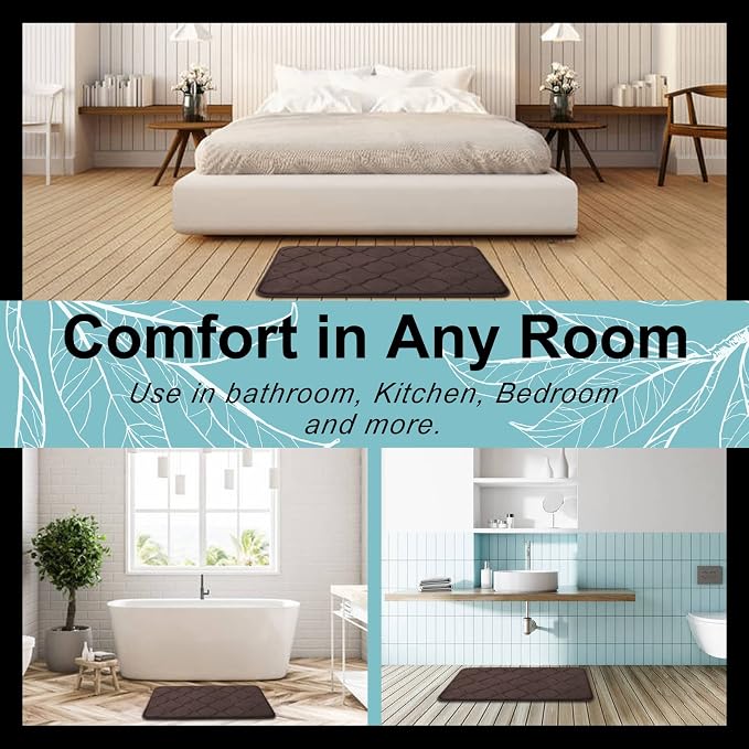 OLANLY Memory Foam Bath Mat Rug 24x16, Ultra Soft and Absorbent Bathroom Rugs, Non-Slip, Comfortable, Machine Washable Bath Carpet for Bathroom Floor, Tub, Shower and Home Decor Accessories, Brown