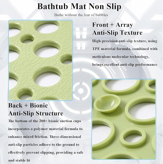Casa and Beyond Shower Mat, Secure Shower Mat-Non-Slip, Washable Non-Slip Bathtub Mats, with Suction Cups and Drain Holes, Soft Textured Design, Easy to Clean for Bathroom (Blue, 47.2" x 31.5")