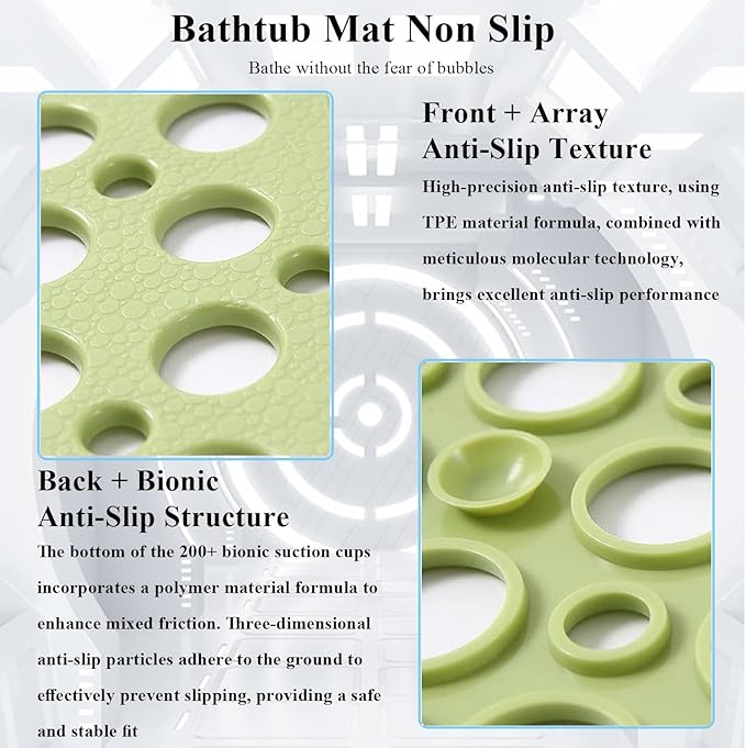Casa and Beyond Shower Mat, Secure Shower Mats Easy to Clean, Showers Mat with Suction Cup, Washable Non-Slip Bathtub Mats for Inside Showers (Khaki, 34.6" x 15.7")