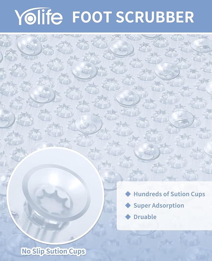 Yolife Shower Foot Scrubber Mat, Anti-Slip Bath Mat with Scrub Bristles, Soft Shower Foot Massager with Strong Suction Cups for Soothe Achy Feet,27.5'' x 15.7''
