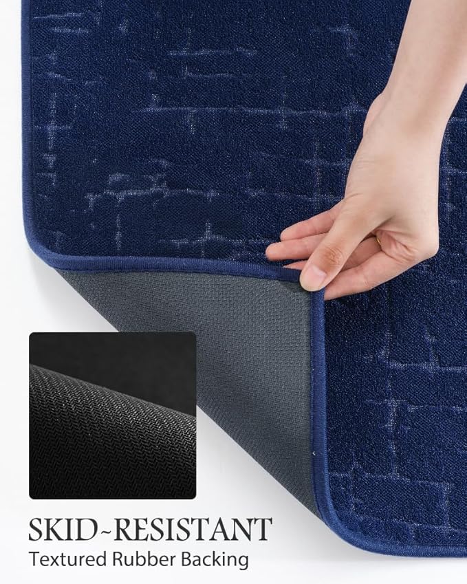 AMOAMI-Bath Mat-Absorbent Quick Dry Bathroom Floor Mats-Washable Rubber Backing Bath Mats for Bathroom Rugs Fit Under Door-Bath Rug for in Front of Sink Bathtub Shower Room, Navy 24''x48''