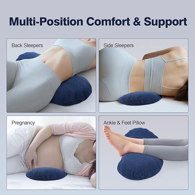 COMFYTHERA Lumbar Support Pillow for Sleeping Memory Foam Lumbar Support Cushion for Lower Back Pain Relief, Back Support Bed Pillow Waist Support (Dark Blue, Small)