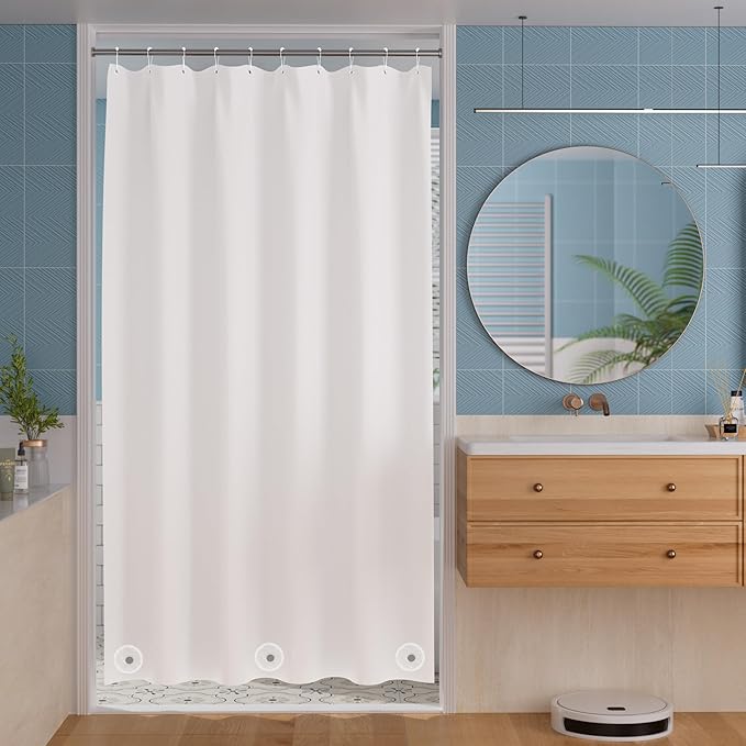 Titanker White Shower Curtain Liner, 60 x 72 PEVA Shower Liner Inside Shower Curtain Liner Washable Shower Curtains for Bathroom with Magnets and Rustproof Metal Grommet Holes