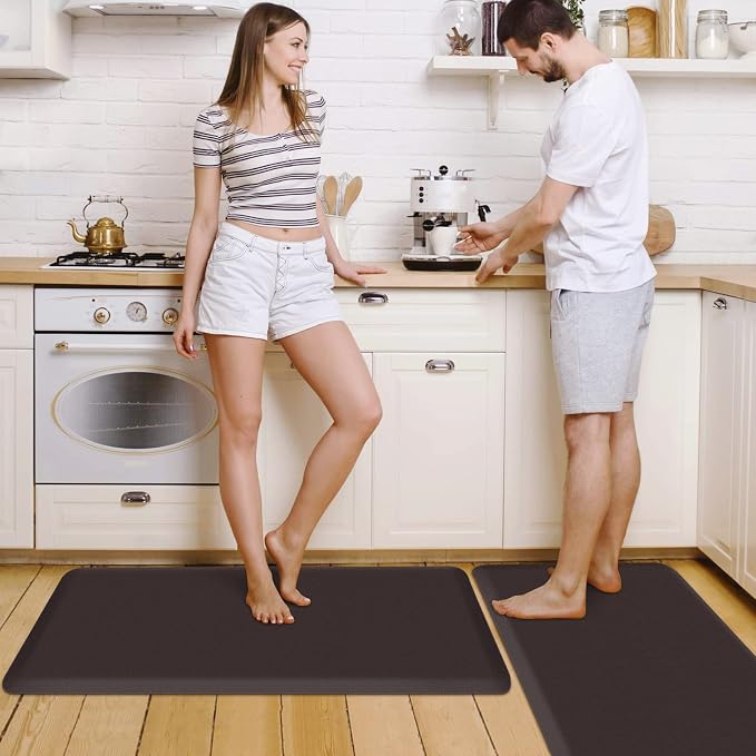 HappyTrends 2 PCS Kitchen Mat Cushioned Anti-Fatigue Floor Mat, Heavy Duty Ergonomic Comfort Foam Standing Mat, Waterproof Non-Slip Kitchen Rugs for Home, Office(17.3"x39"+17.3"x39",Chocolate)