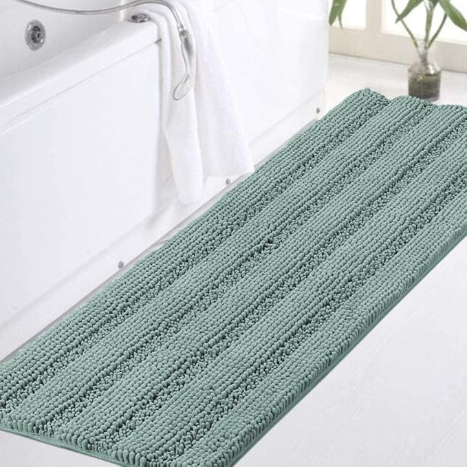 Turquoize Bathroom Runner Extra Long Blue Chenille Bath Rug Non Slip Shaggy Bath Shag Shower Mat, Soft and Cozy, Super Absorbent Water, Washable Rug, 47 x 17 inches, Duckeggshell Blue