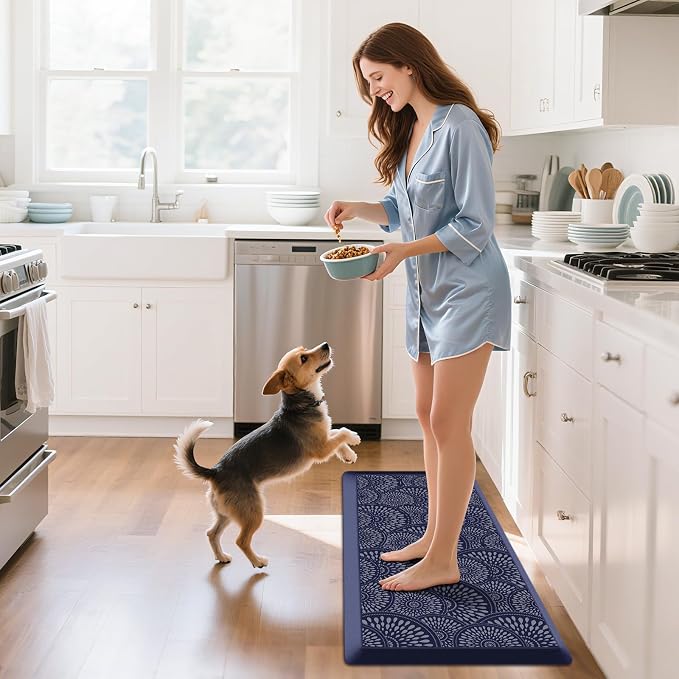 Mattitude 4/5 Inch Kitchen Mat, 17.3x39in Heavy Duty Ergonomic Comfort Foam Standing Desk Mat, Waterproof Non-Slip Standing Mats and Rugs for Kitchen, Office, Blue