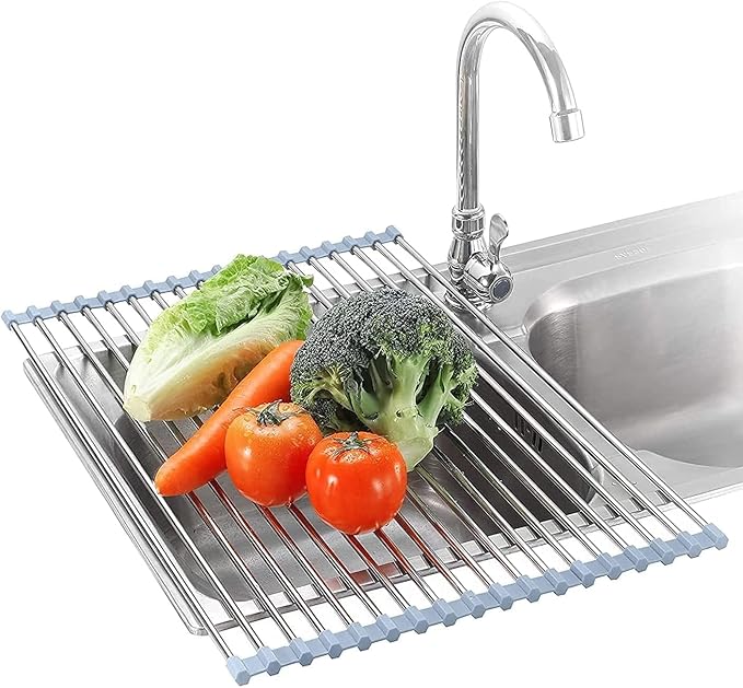 Seropy Extra Large 20.5"x13.7" Roll Up Dish Drying Rack Over The Sink Dish Drainer for Kitchen Counter, Sink Drying Rack Drying Mat Folding Rack Kitchen Sink Organizer Home Essentials