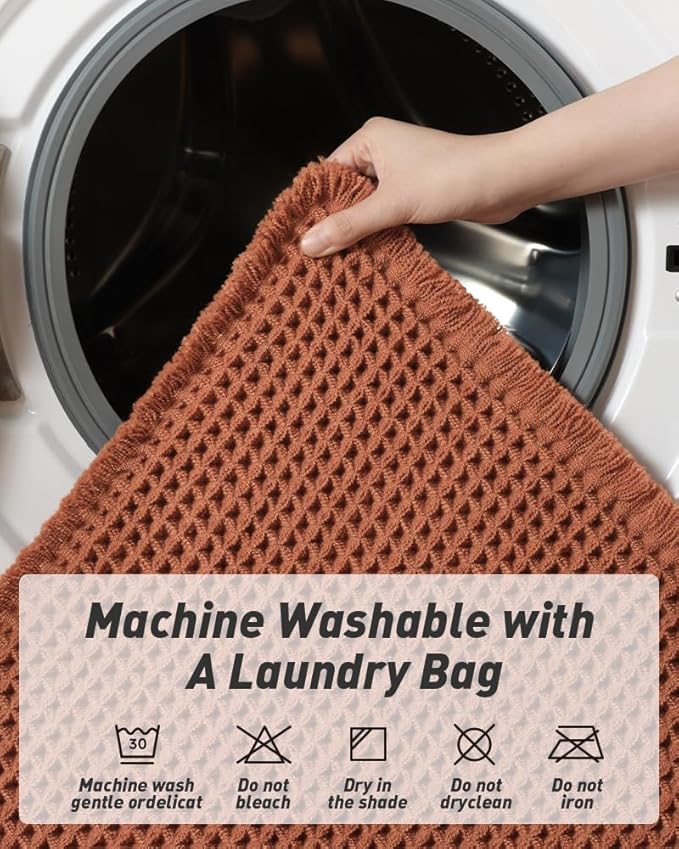 Upgraded Waffle Runner Rug Super Absorbent Non Slip Bath Mats for Bathroom Machine Washable Bathroom Runner Rug with Tassels, Ideal for Hallway Bedroom Laundry Room, Dirty Orange, 2'x 6'(24" x 72")