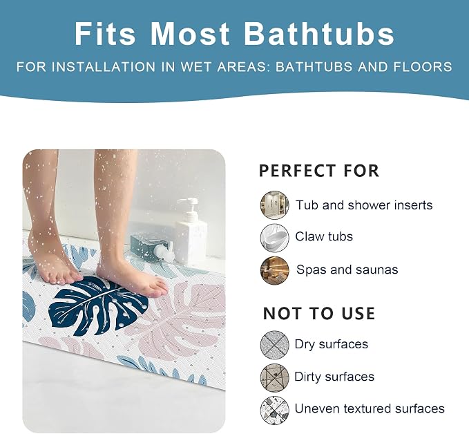 XIYUNTE Baby Bath Mat for Tub Non Slip Kids, BPA Free Extra Long Bathtub Mat 40x16 with Drain Holes and 200 Suction Cups, Non Toxic Machine Washable Toddler Bath Mat, Eco-Friendly Certified
