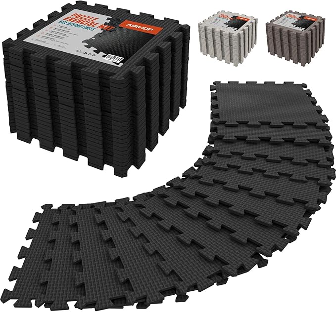 AIRHOP 18 PCS Gym Floor Mat, EVA Foam Puzzle Gym Mat, High-Density Interlocking Foam Floor Tiles for Home Gym, Play Workout Garage Kitchen Flooring 12.6"x12.6"x0.4"