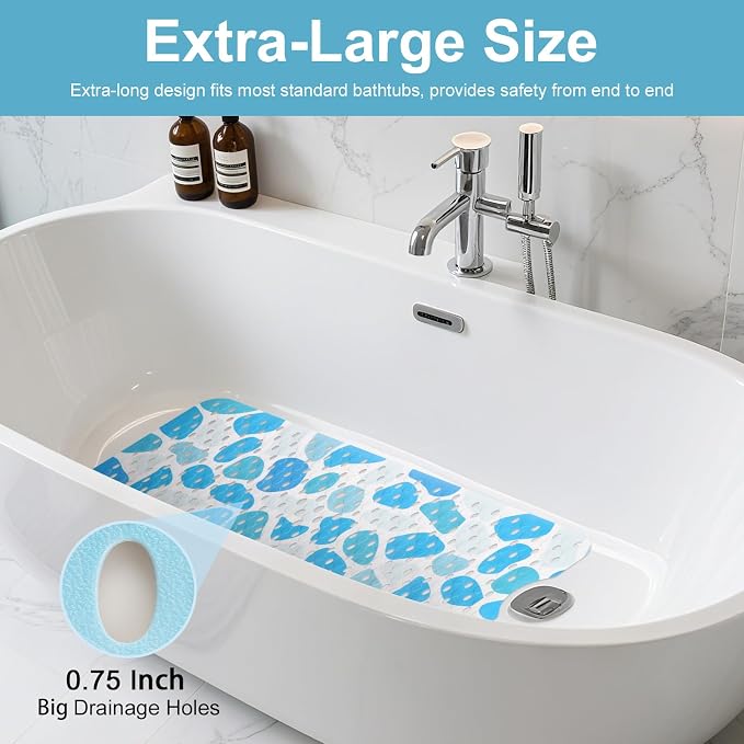 Shower Mat Non Slip, Yonala Premium Anti Slip Stylish Bath Tub Mat, 40 x 16 Inch Extra Large Bathtub Mat with Suction Cups and Drain Holes, Machine Washable