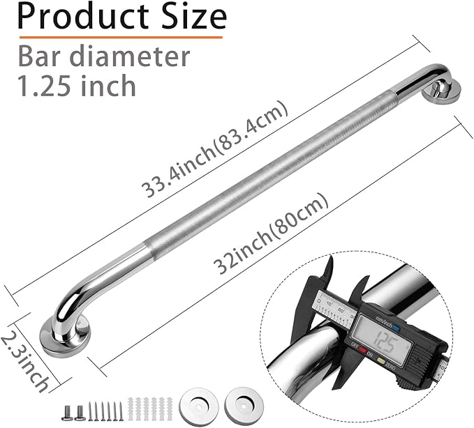 Shower Grab Bar, 2 Pack 32 Inch Bathroom Grab Bar, 1.25" Diameter 304 Stainless Steel Anti-Slip Grab Bars for Bathtubs and Showers, Handicap Shower Grab Bar for Seniors Elderly