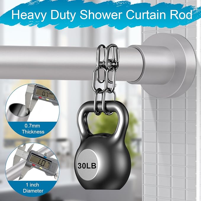 YNL Silver Shower Curtain Rod 32-80 Inch(2.7-6.6ft), Non Slip, Never Rust, No Drill Stainless Steel Spring Tension Shower Rod, Telescoping Curtain Rod for Bathroom Window Living Room