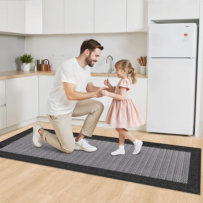 StepRite Kitchen Rugs, Kitchen Mats for Floor, 70"x24" Non-Slip Machine-Washable Kitchen Throw Rug, Absorbent Runner Rugs Office, Sink Standing Desk Mat, Decor Carpet, Black