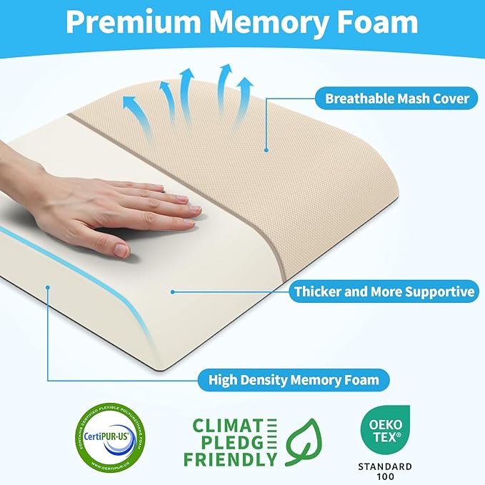 TranquilRelax XLarge Seat Cushion, Memory Foam Cushion for Long Sitting Hours on Office Chair, Home & Car, Non-Slip Chair Pad for Relieving Back & Sciatica & Hip & Coccyx Pain (Khaki)
