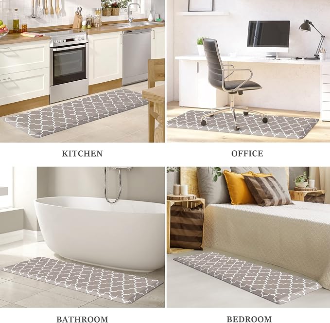 WISELIFE Kitchen Runner Rugs Anti-Fatigue mats - 4/5 Inch Non Slip Waterproof Ergonomic Comfort Mat for Kitchen, Floor Home, Office, Sink, Laundry (17.3"x 60",Khaki)