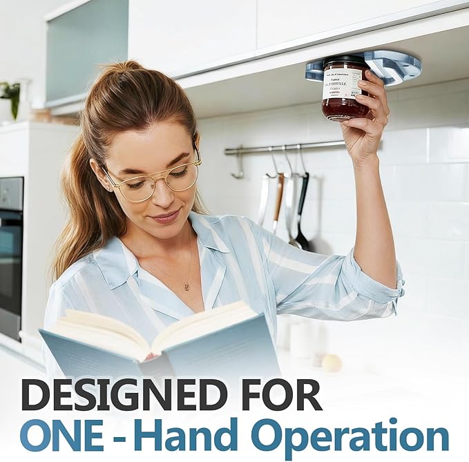 Mount-on Cabinet Jar Opener for Weak Hands,Seniors with Arthritis,Double U Shaped Grooves Grip Bottle Opener for Any Size Lid,304 Stainless Steel One-Handed Can Opener Tool for Home Assistance,Blue
