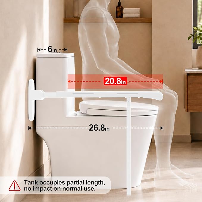 SPECILITE Heavy Duty Toilet Grab Bar - 440lb Sturdy Support, Safety Rails with Non-Slip Waterproof handrail & Night Glow Strips, Space Saving Flip-Up Design for Elderly, Disabled, Pregnant & Injury