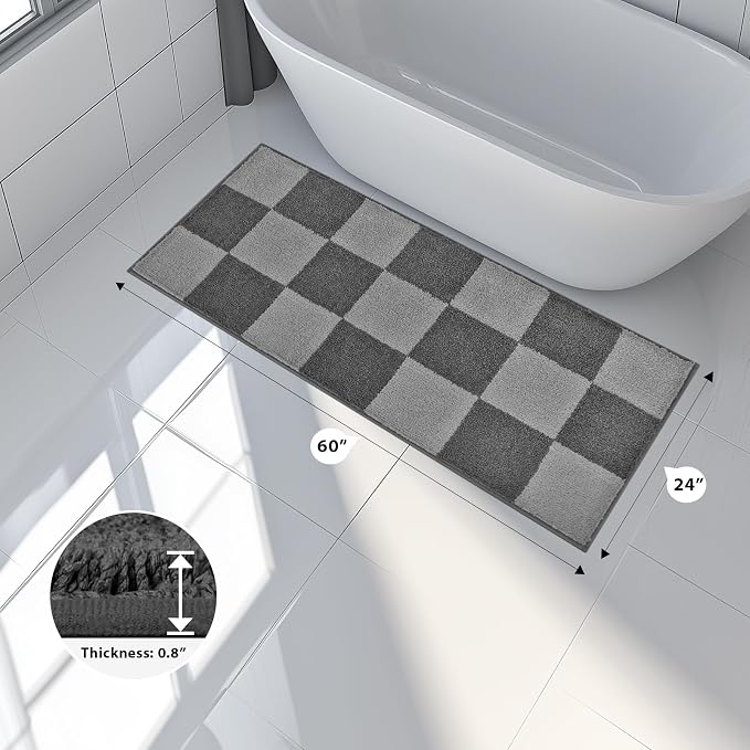 anllugs Bathroom Rugs 24" x 60", Non-Slip Extra Soft Absorbent Bath Rugs, Machine Washable Quick Dry Bath Mats for Bathroom Floor, Shower, Bathtub and Sink, Checkered Grey & Dark Grey