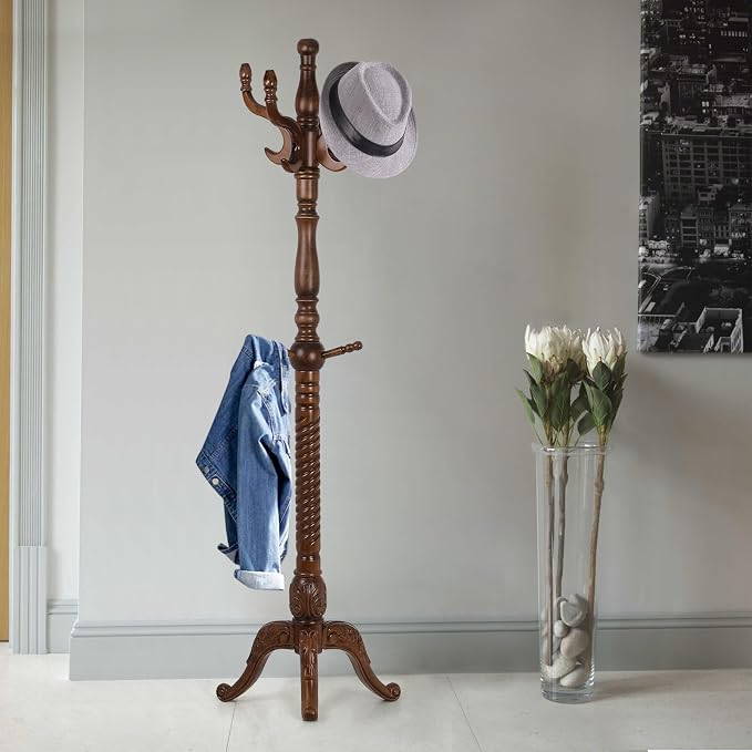 Bekrvio Coat Rack Freestanding Coat Tree Stand with 8 Hooks, 79" Heavy Duty Premium Ash Wood Coat Hanger Stand, Floor Standing Clothes Coat Rack Stand for Entryway Corner, Hallway,Bedroom Load 160lbs