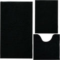 Black Bathroom Rug Chenille 3-Piece Extra Soft and Absorbent Shag Bathroom Rugs, Machine Wash Mat, Strong PVC Non-Slip Underside, Plush Carpet Mats (Black)