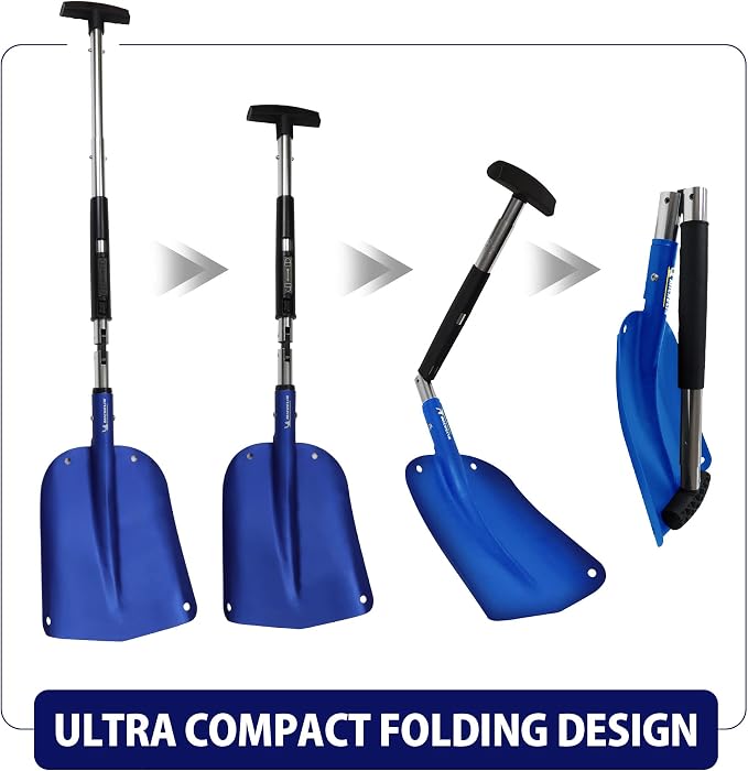Michelin Ultra Compact 40" Folding Utility Snow Shovel for Car Emergency, Blue, Telescoping Handle, Collapsible, Lightweight, Winter Survival Gear, for SUV, Truck, Snowmobile, Camping - 2 Pack